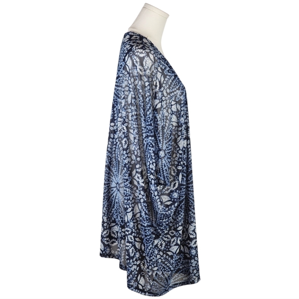 Joie de Vivre 1X Navy Blue Floral Print Kimono Cardigan Open Front Sheer - Picture 2 of 6